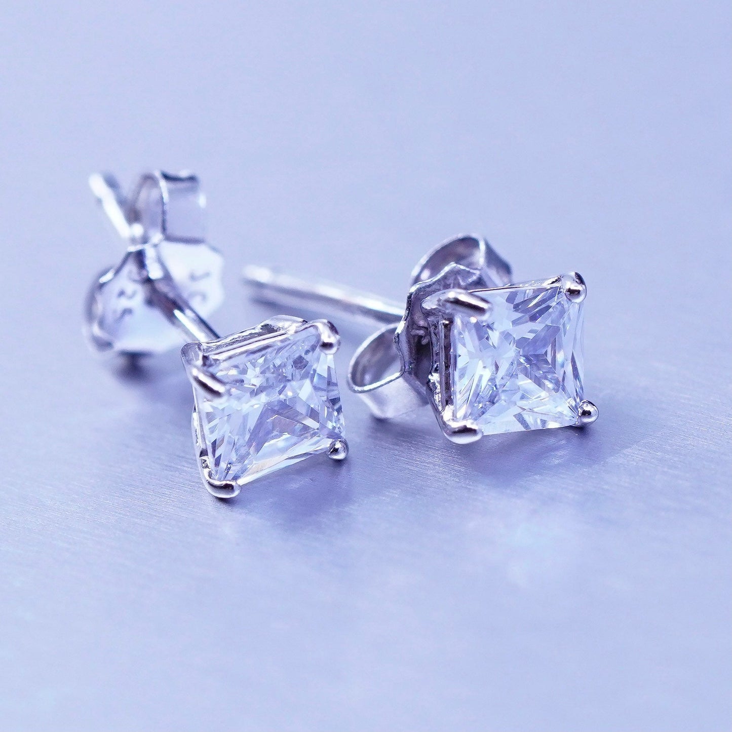 Vintage Sterling 925 silver earrings, square studs with Cz inlay