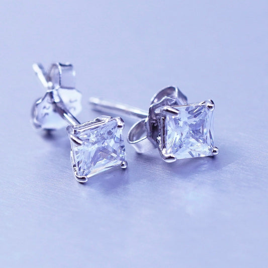 Vintage Sterling 925 silver earrings, square studs with Cz inlay