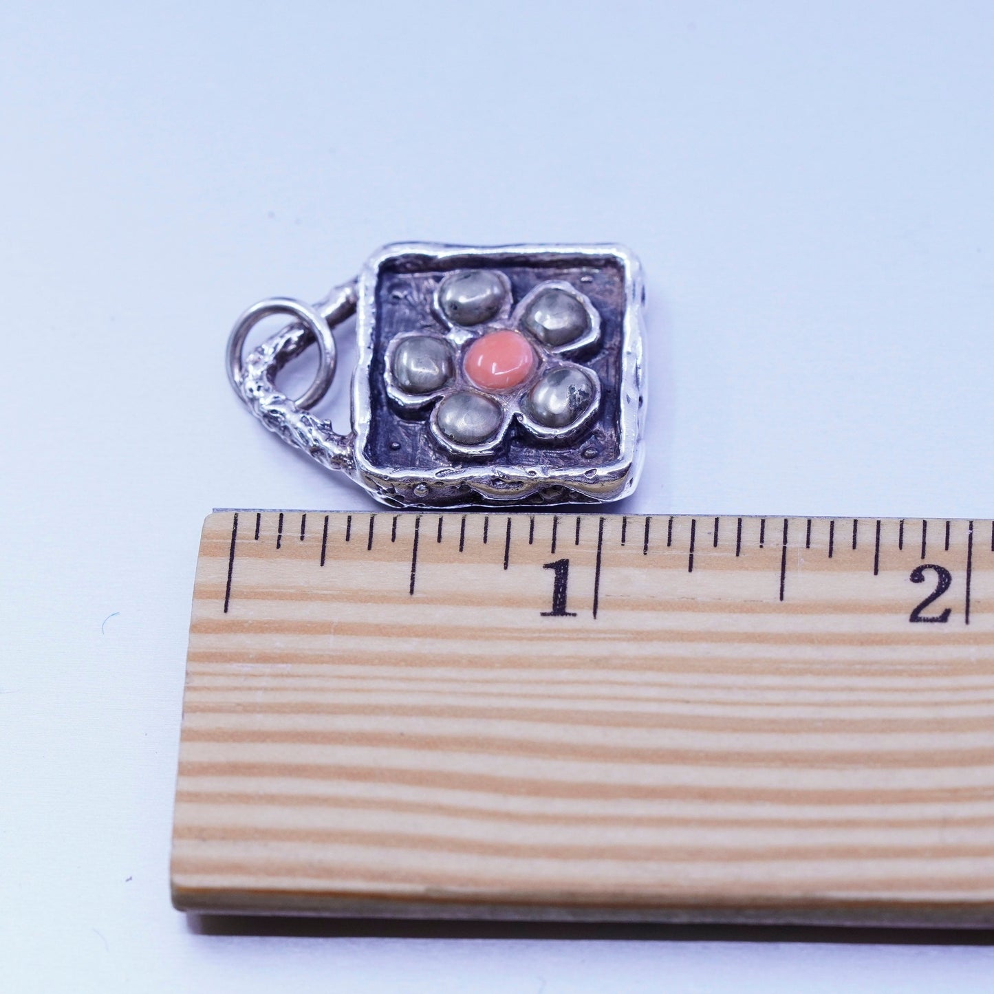peyote bird sterling 925 silver rectangular flower pendant hematite coral