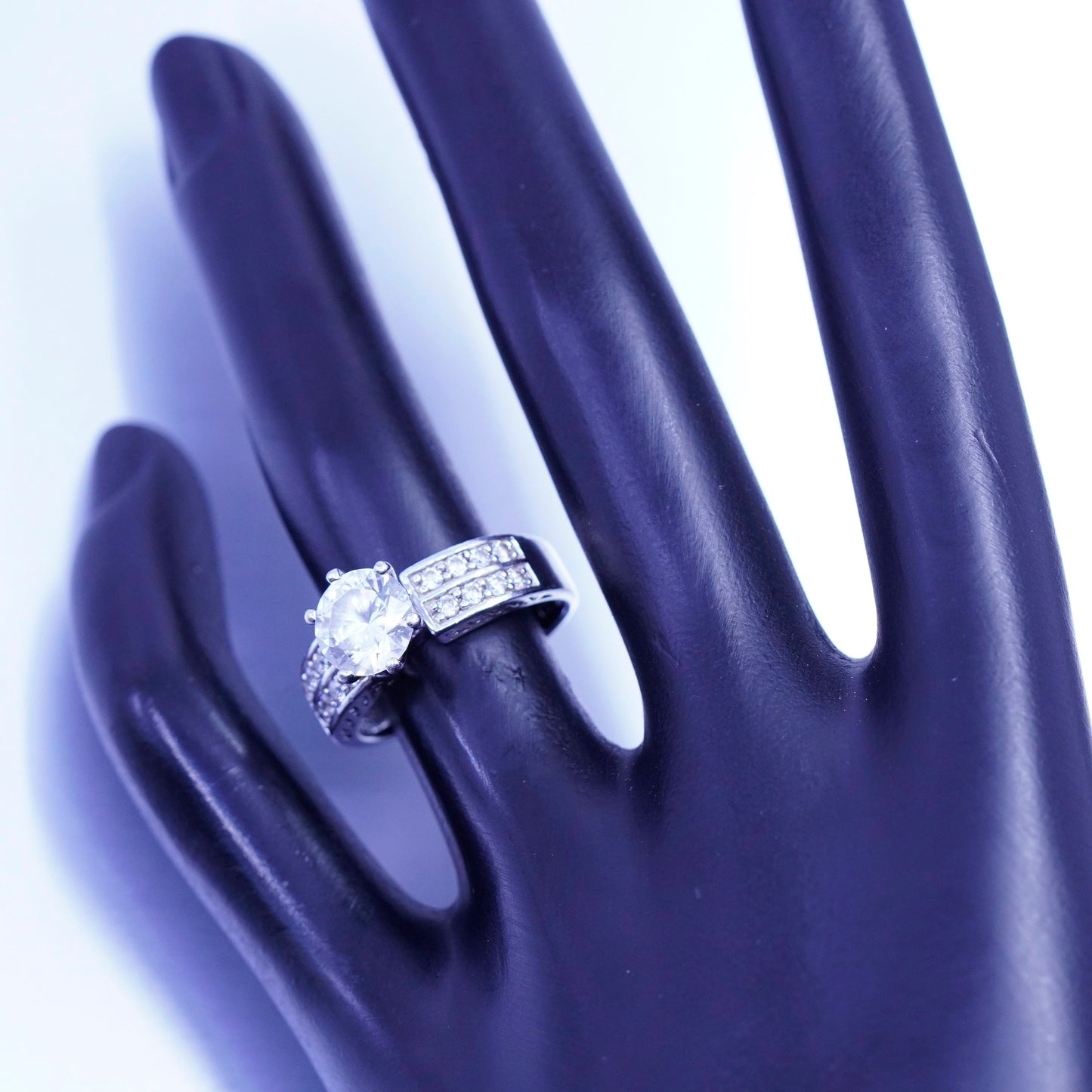 Size 6.5, vintage Sterling 925 silver handmade engagement ring with cluster Cz