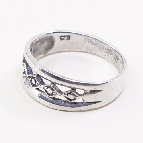 Size 8, Vtg Sterling Silver Handmade Ring, 925 Silver Band W/ Filigree Detail