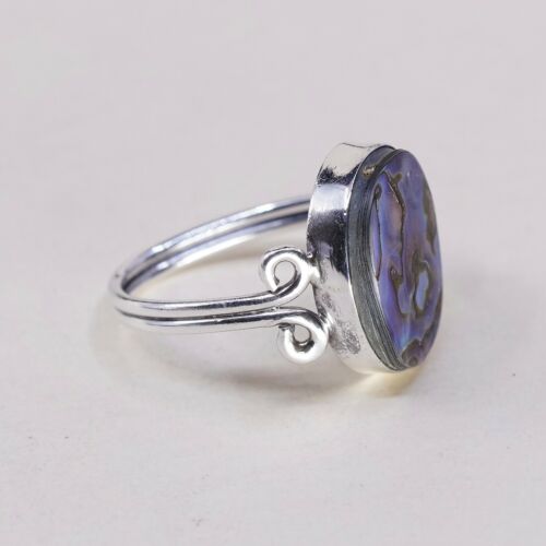 Size 6, Handmade Ring in Sterling 925 Silver N Oval Abalone, Silver Fested