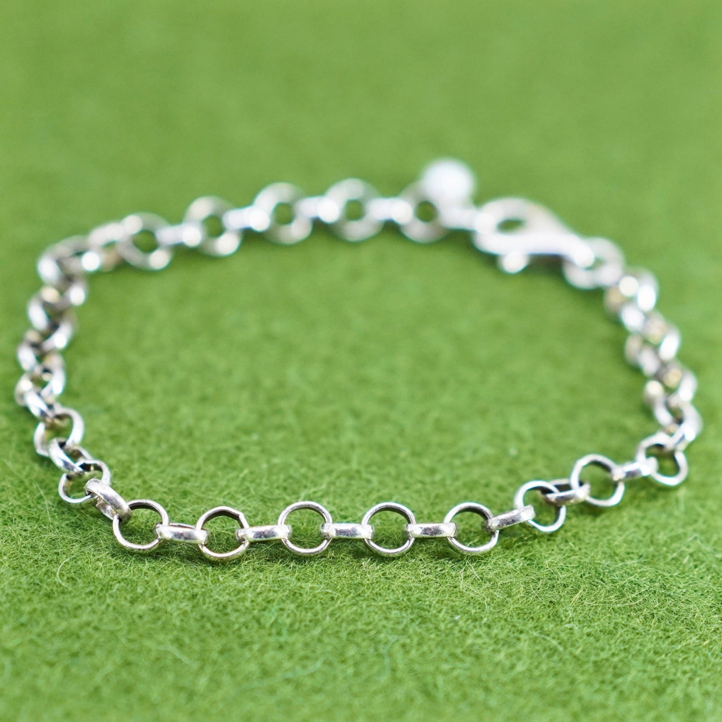 7”, 4mm, Vintage sterling 925 silver circle link charm bracelet