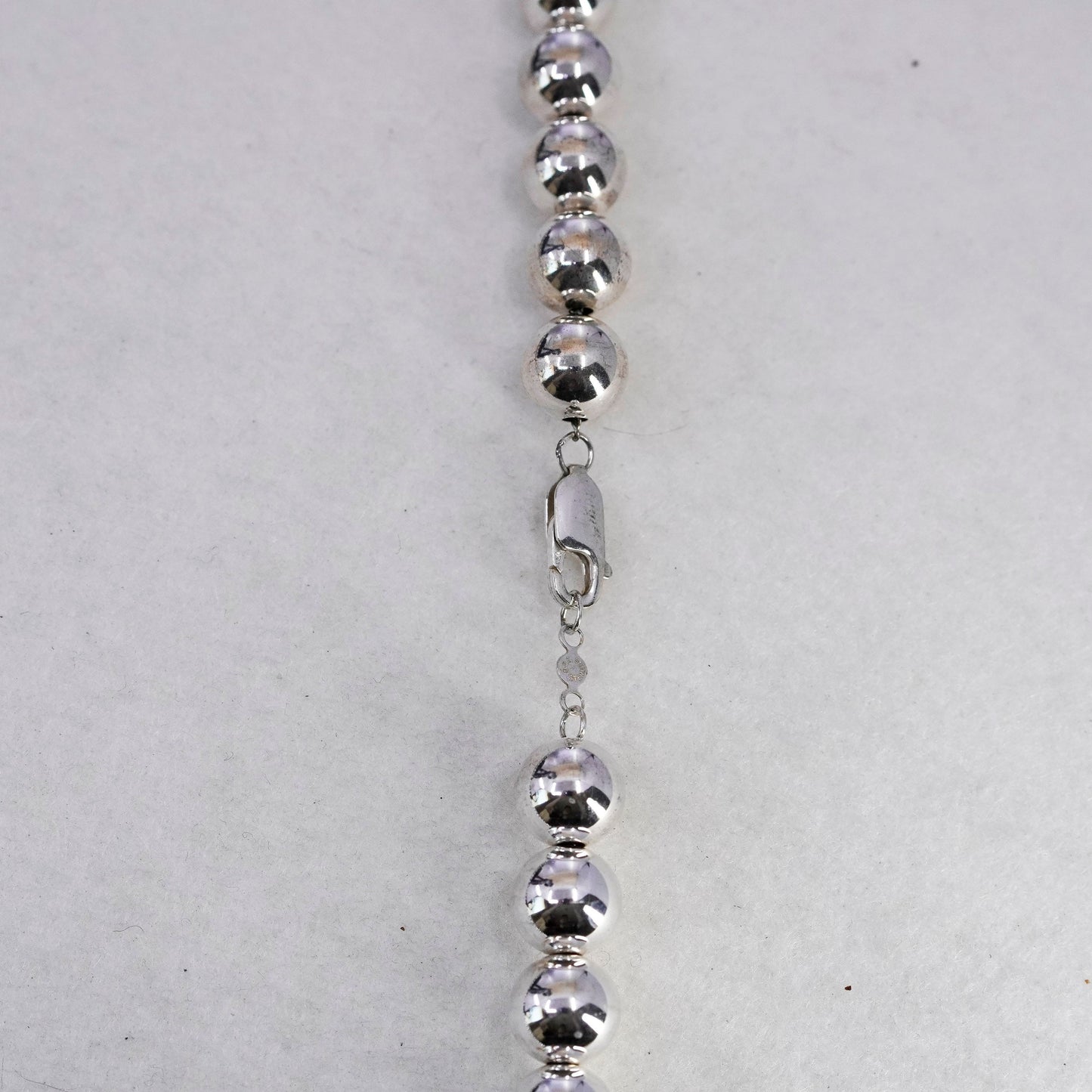 24” 10mm, vintage Sterling 925 silver handmade huge bead necklace