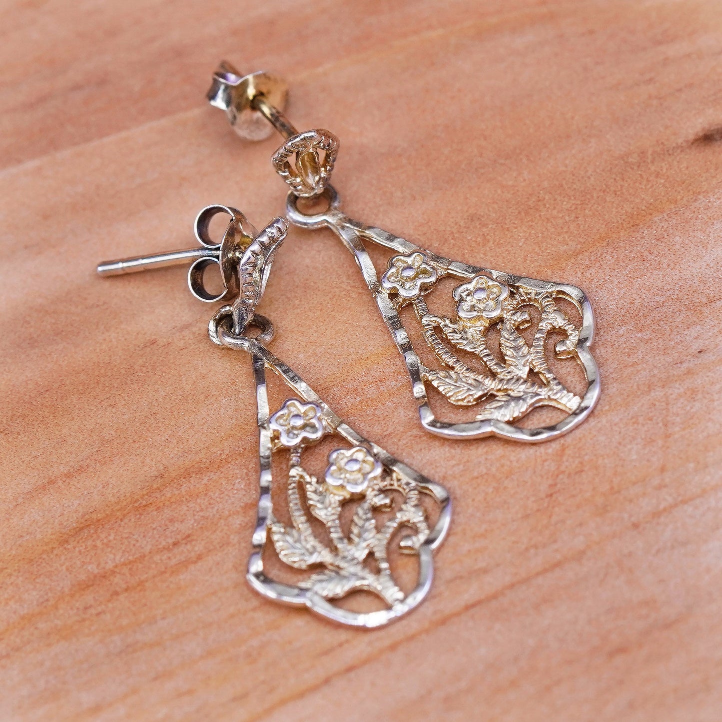 gold over vermeil Sterling silver earrings, 925 Filigree teardrop beads drops