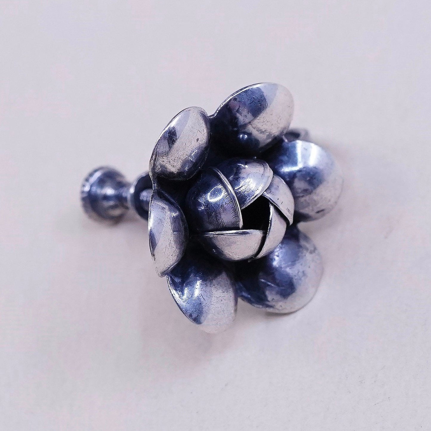 Vintage Sterling silver handmade earrings, 925 screw back flower