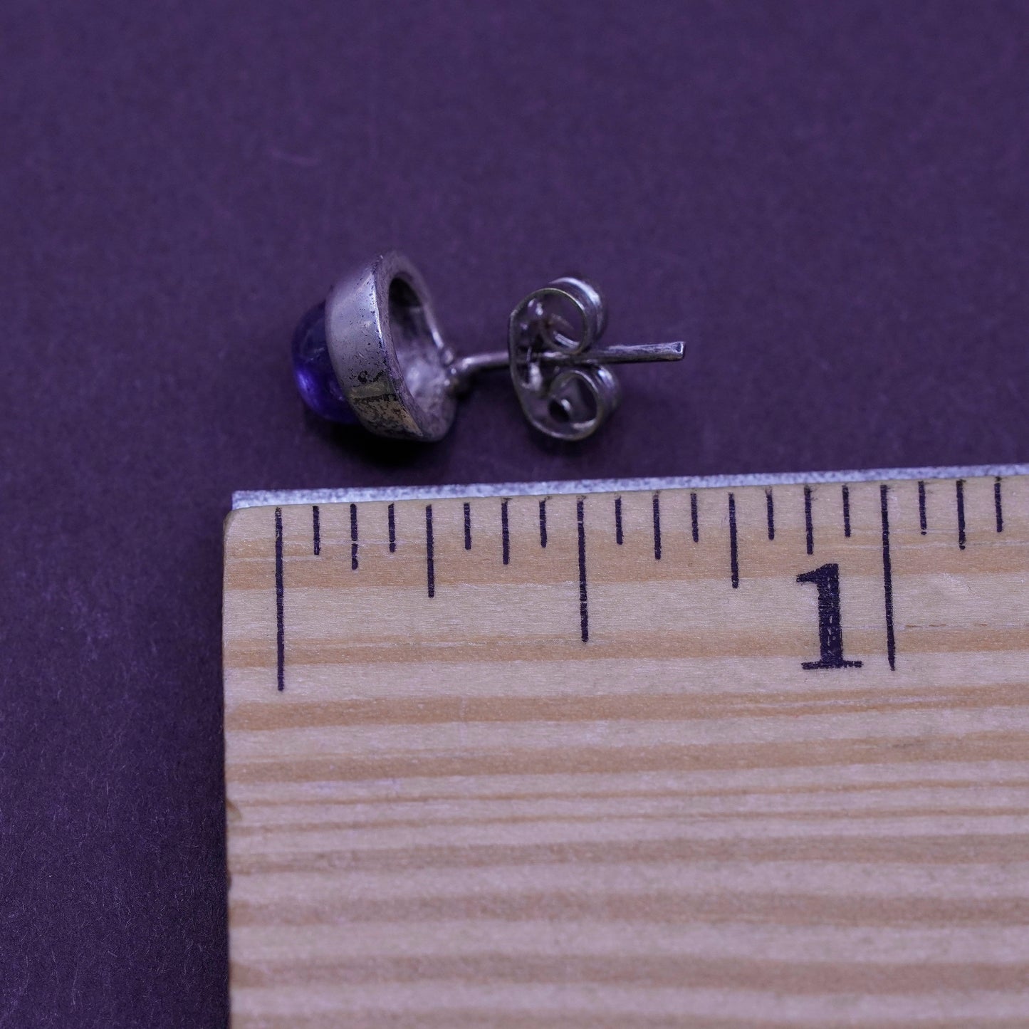 Vintage Sterling silver handmade earrings, 925 amethyst round studs