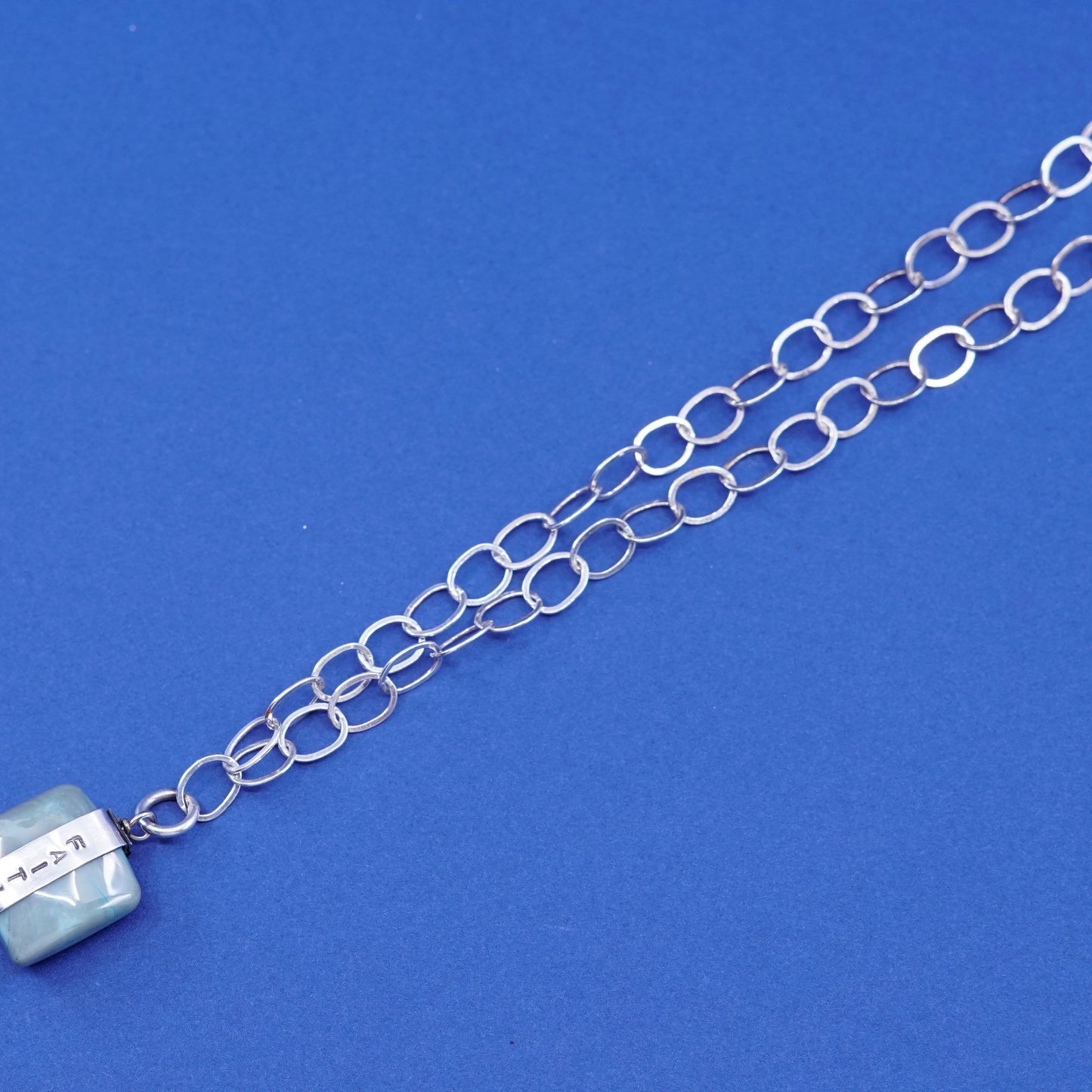 18”, Sterling silver handmade necklace, 925 circle chain w/ jade “faith”