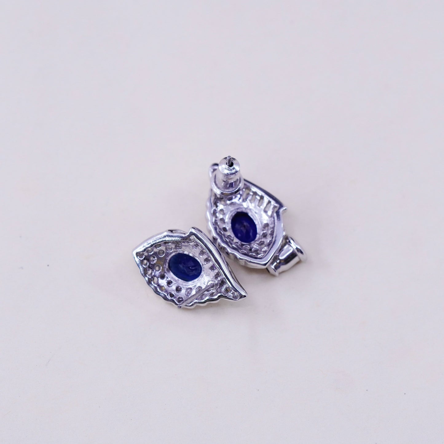 Sterling silver handmade earrings, 925 flower studs with cluster sapphire Cz