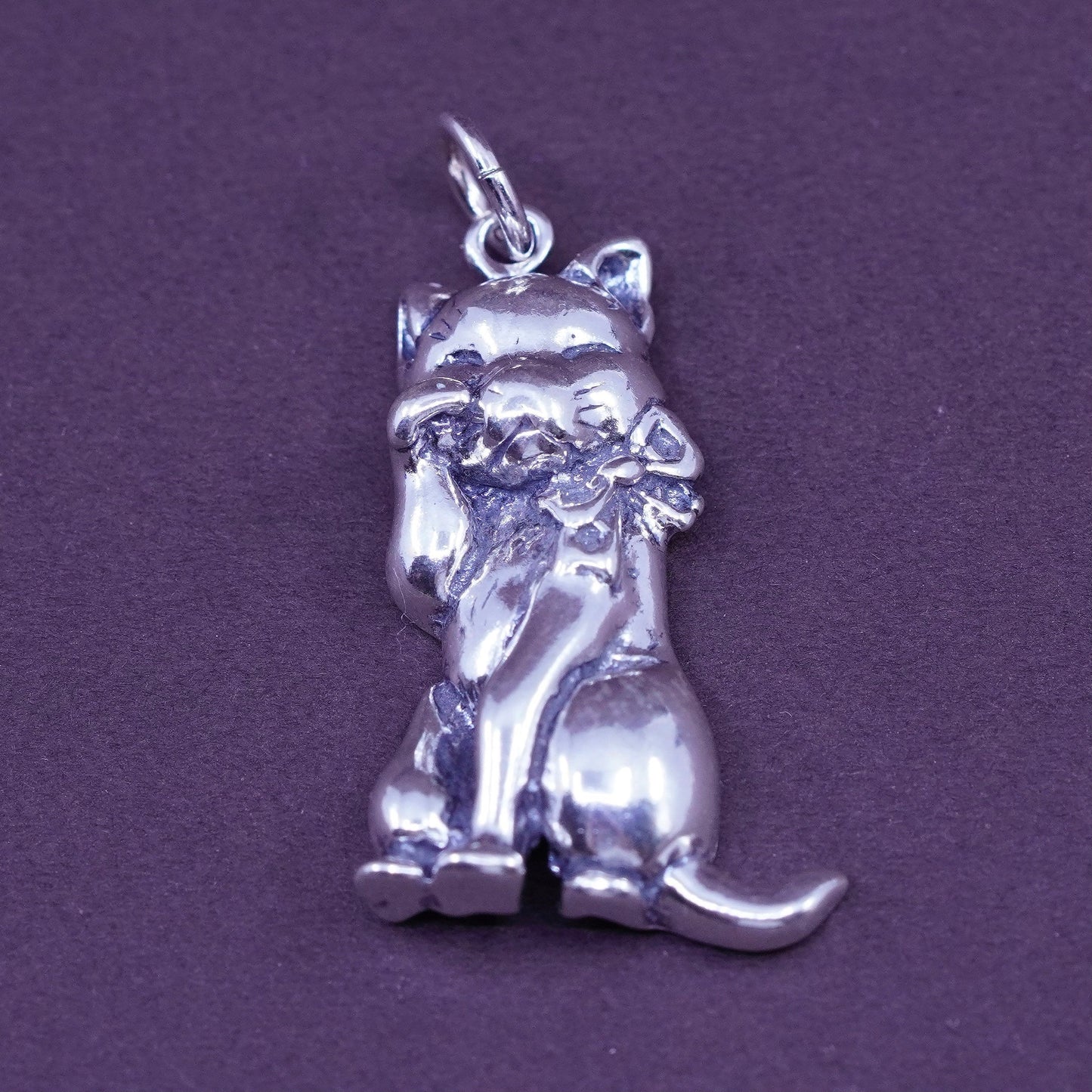 Vintage Sterling silver handmade pendant, 925 silver cat, kitty pendant