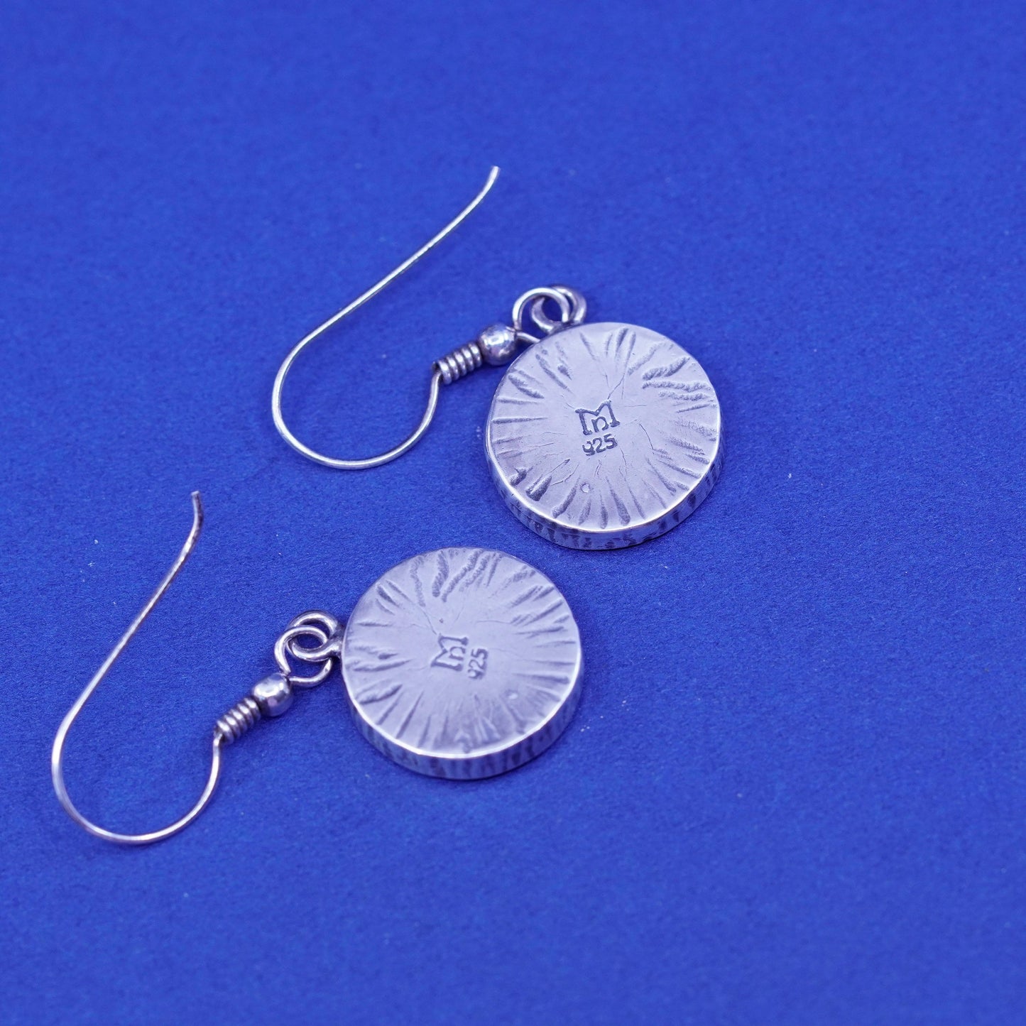 Vintage designer Sterling 925 silver handmade circle earrings with Roman glass