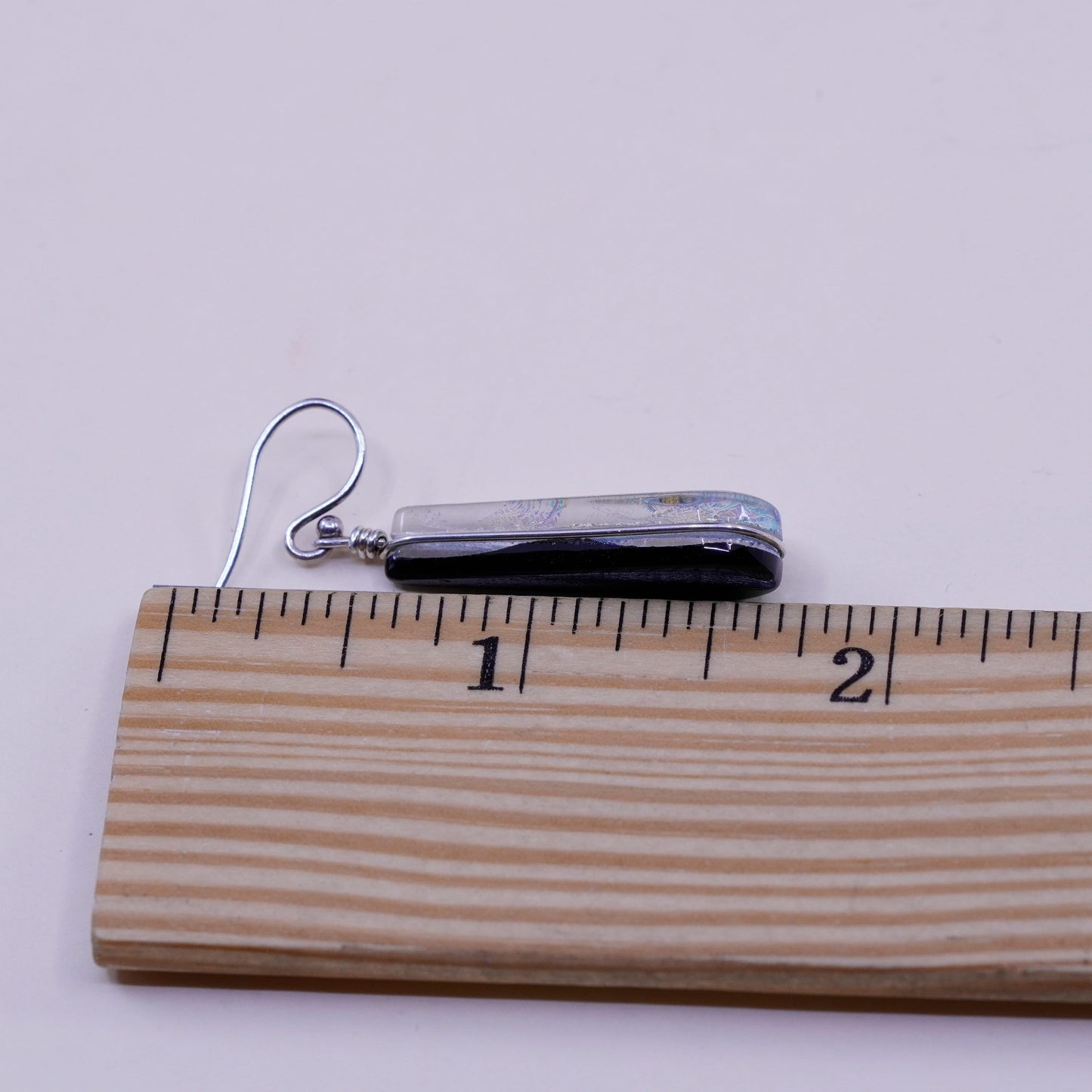 Sterling 925 silver handmade earrings orange teardrop foiled artisan glass drop