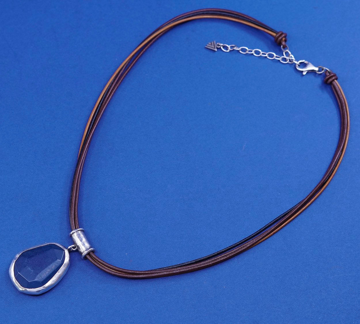 18” sterling 925 Silver necklace, Silpada N1783 Blue Jade on Leather chain