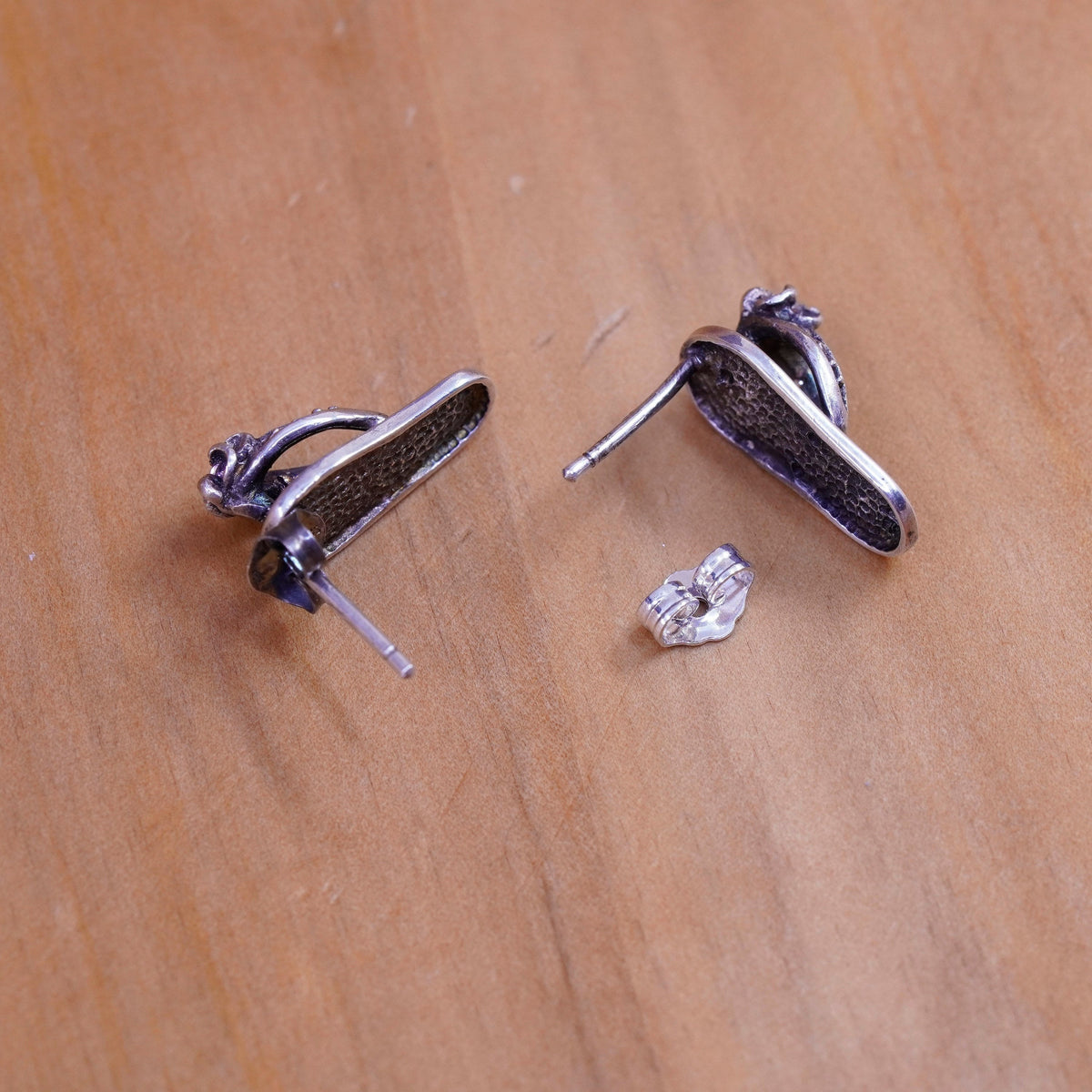Hawaii Sterling 925 silver sandal flip flop studs earrings with flower and cz