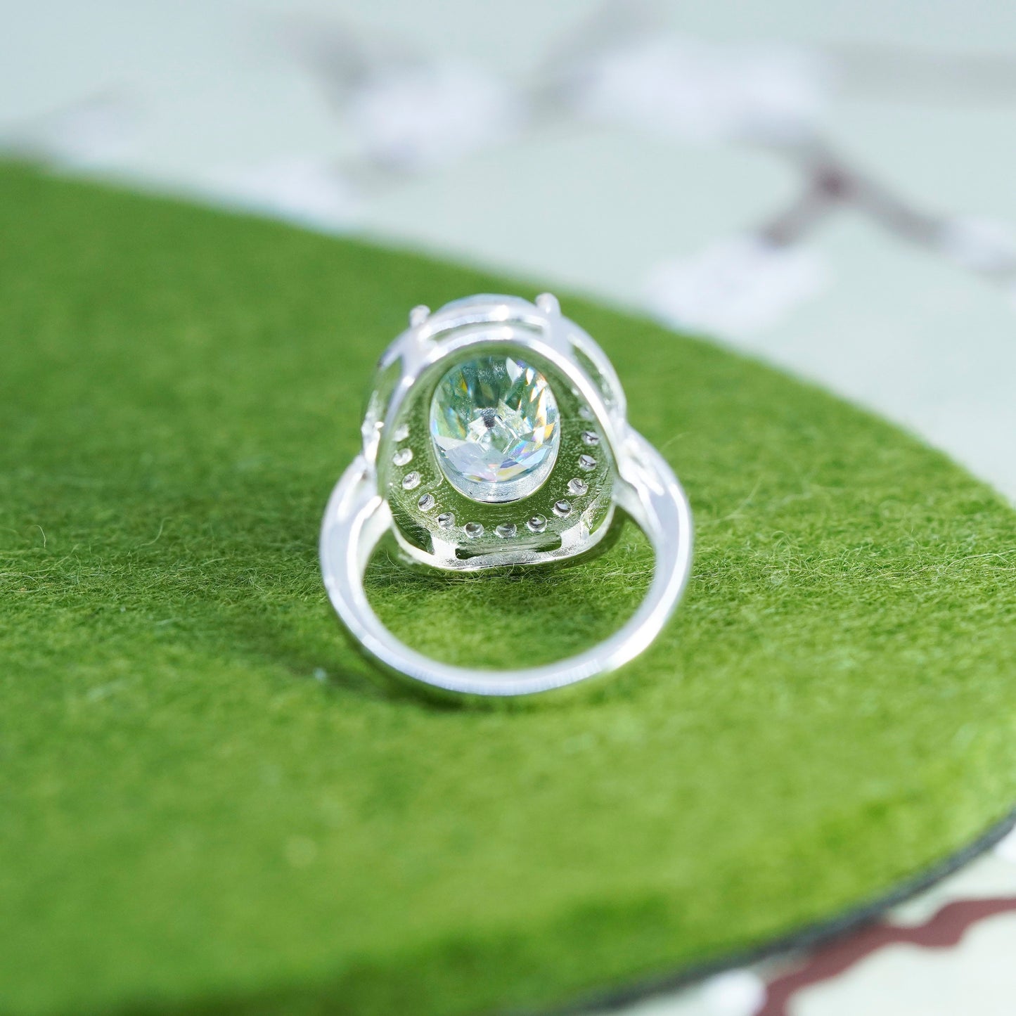 Size 6.25, vintage Sterling 925 silver with oval cz statement ring