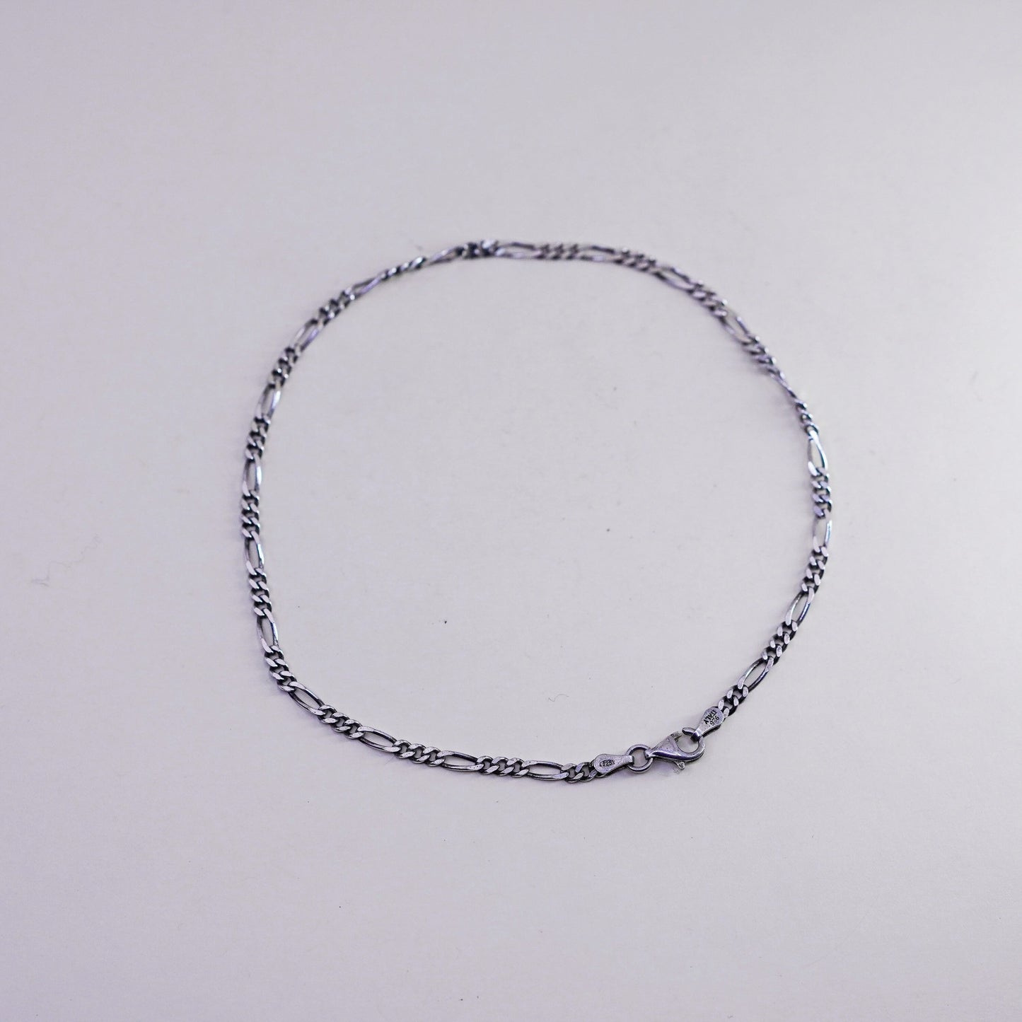 10.75”, Vintage sterling silver ankle bracelet, Italy 925 chain, figaro anklet