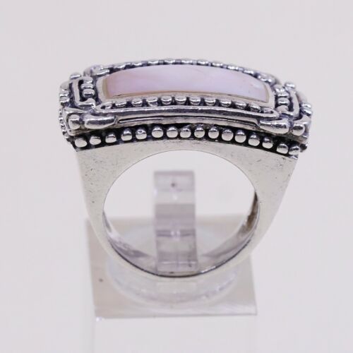 Sz 7, Vtg Statement Cocktail Sterling Silver Handmade Ring, 925 Bali W/ Pink MOP
