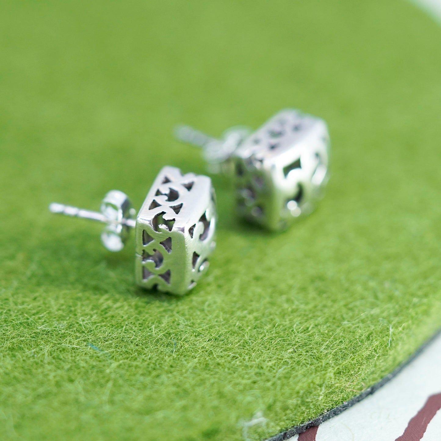 Vintage sterling silver sandal studs, handmade 925 square earrings