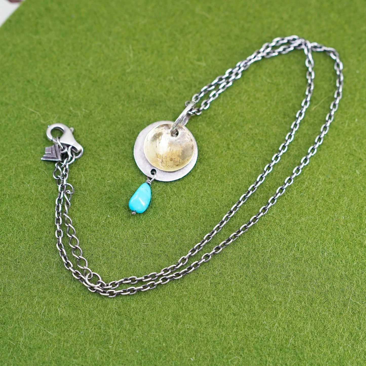 16+2”, Silpada 925 Sterling Silver necklace, Turquoise Brass Disc Pendant N1835