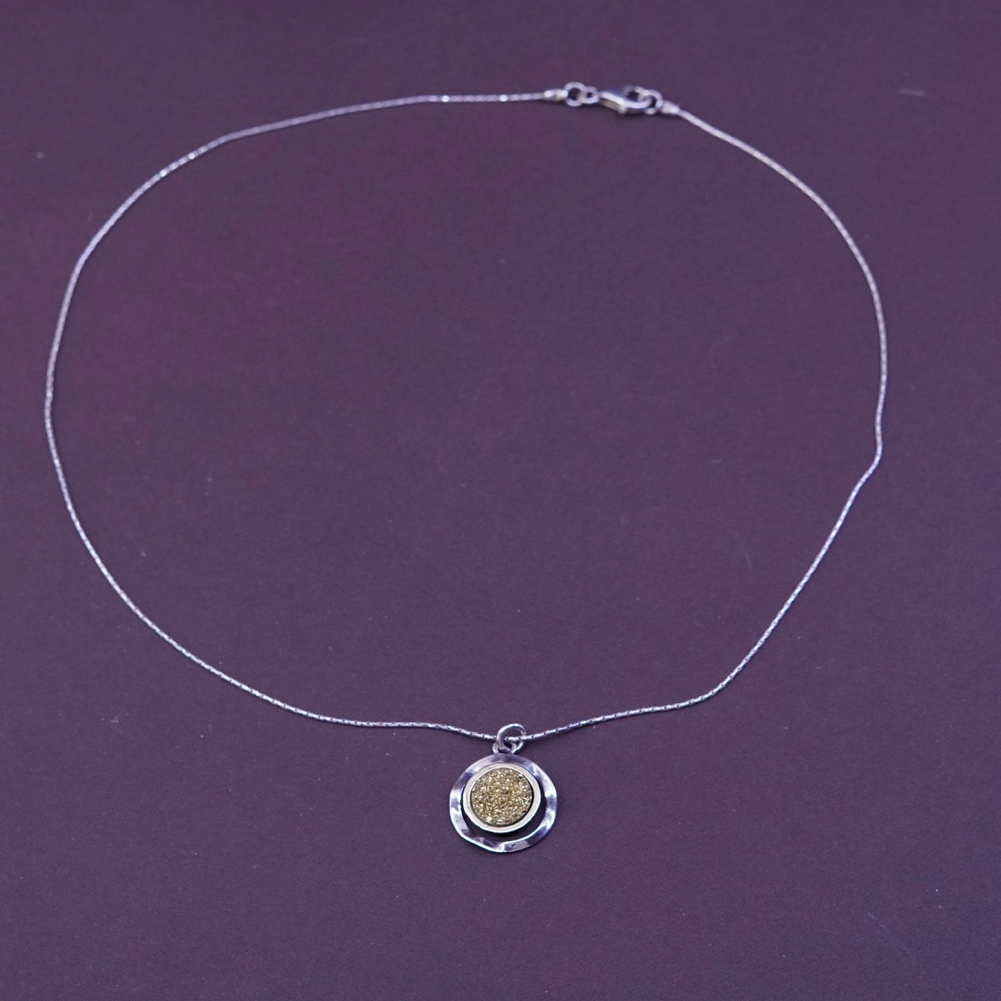 18”, Shablool Didae Sterling 925 silver necklace, snake chain w/ druzy pendant