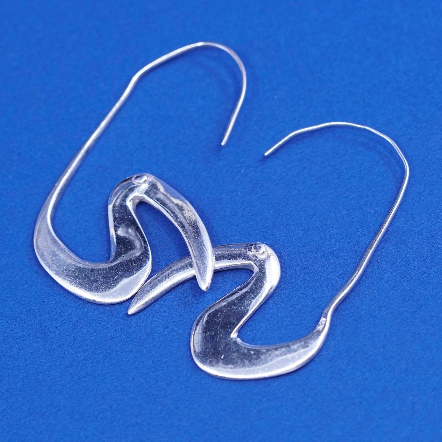 Vintage Sterling silver handmade earrings, 925 rainbow billed toucan drops