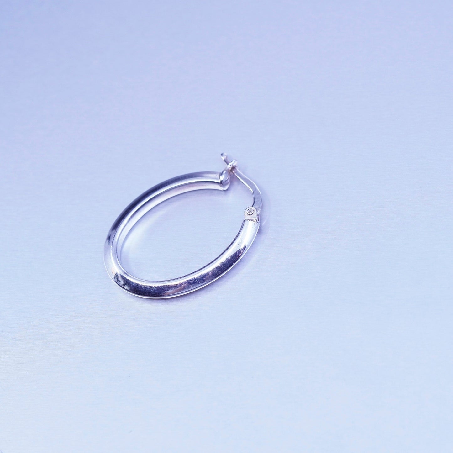 1”, vintage Italy Sterling silver handmade earrings, 925 simple oval hoops