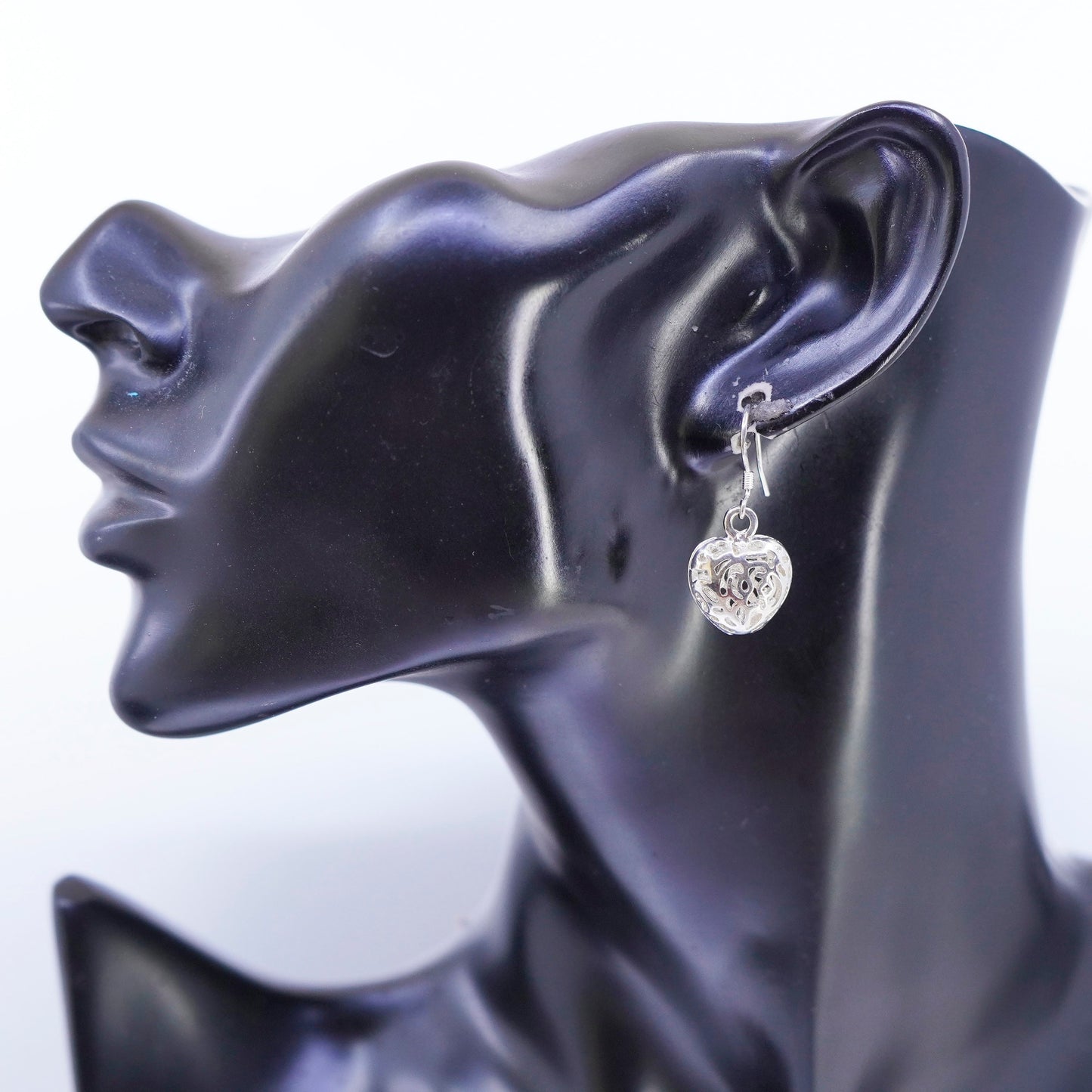 Vintage Sterling 925 silver filigree heart earrings