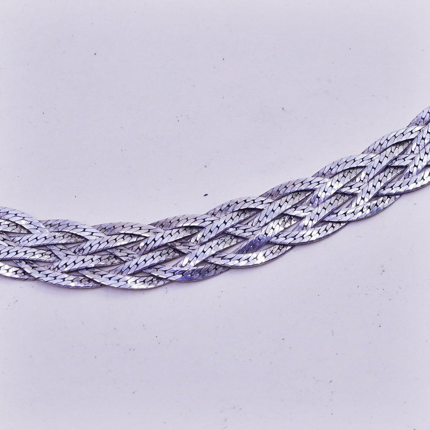 16”, Vintage sterling silver necklace, 925 woven braided herringbone link chain