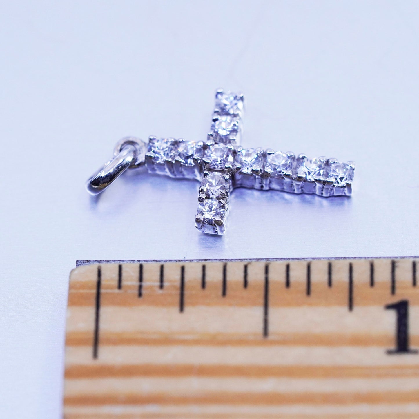 antique sterling 925 silver cross pendant with Cz