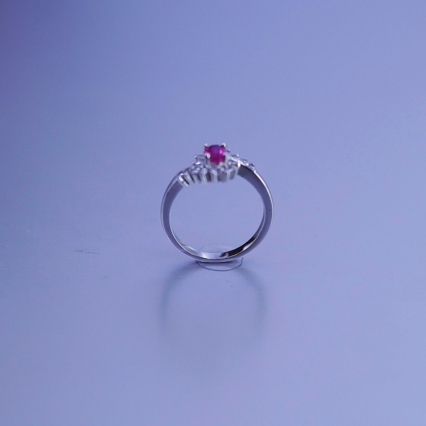 Size 6.25, vintage Sterling 925 silver handmade ring with ruby and cz around