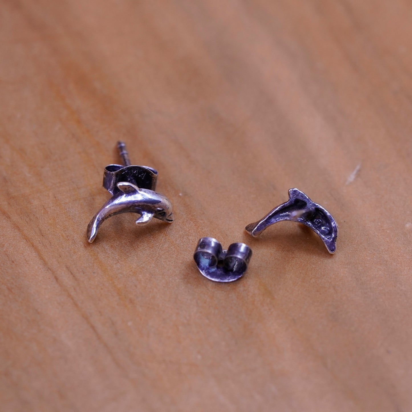 Vintage Sterling silver handmade earrings, 925 dolphin studs