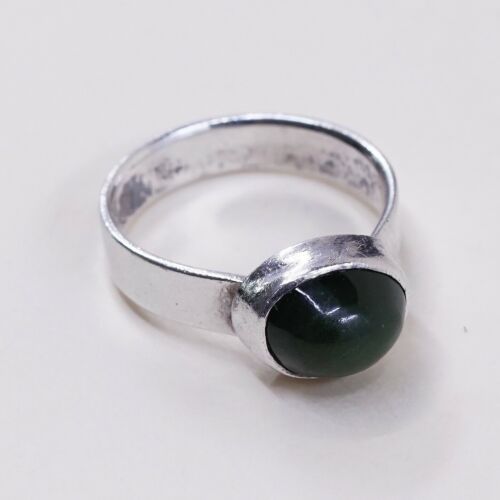 Sz 4.75, Vtg Sterling Silver Handmade Ring, 925 Silver Statement Ring W/ jade