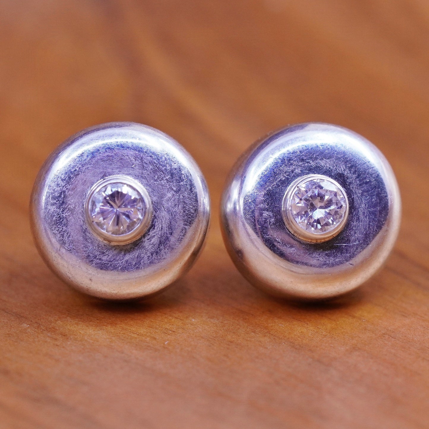 vintage modern Sterling silver handmade studs, earrings with cz