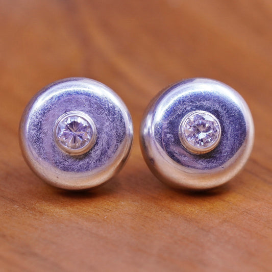 vintage modern Sterling silver handmade studs, earrings with cz