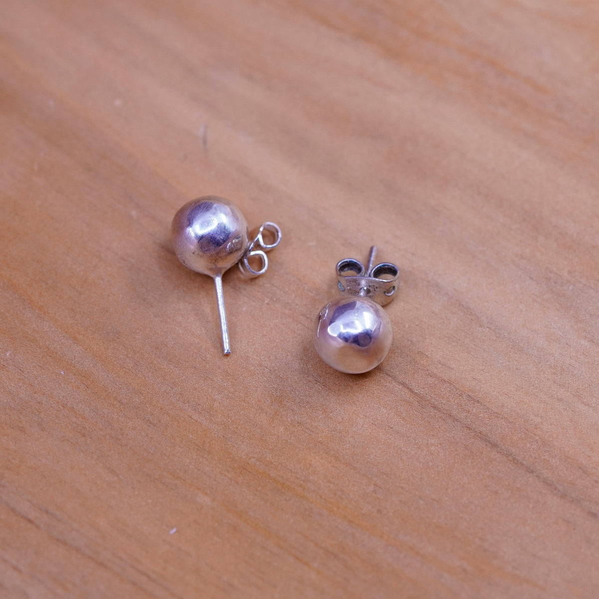 7mm, Vintage Sterling silver beads studs, 925 earrings