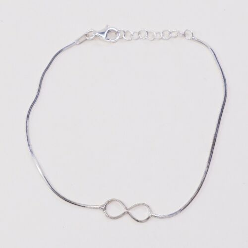 7+1”, 1mm, Vtg Sterling Silver bracelet, 925 Italy snake chain W/ Infinity Charm