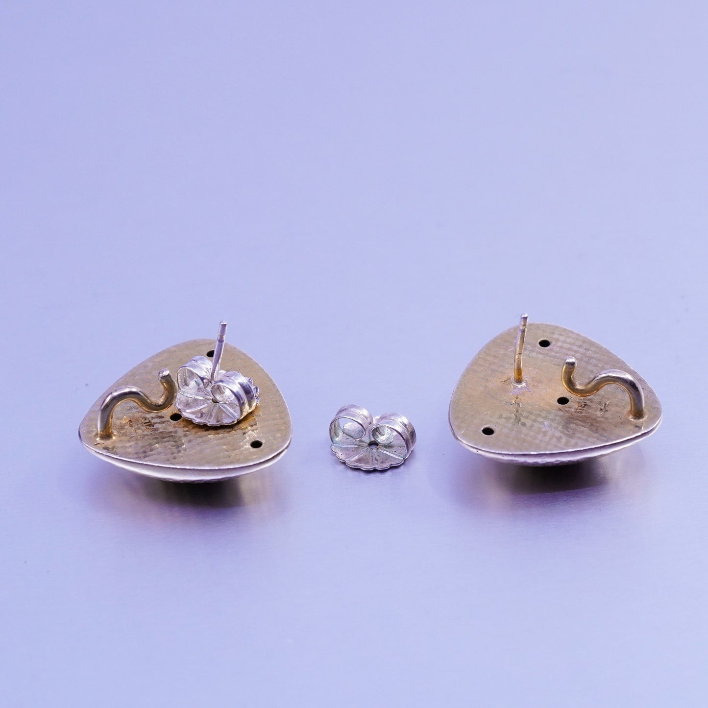 vermeil gold over Sterling 925 silver handmade earrings, triangular studs