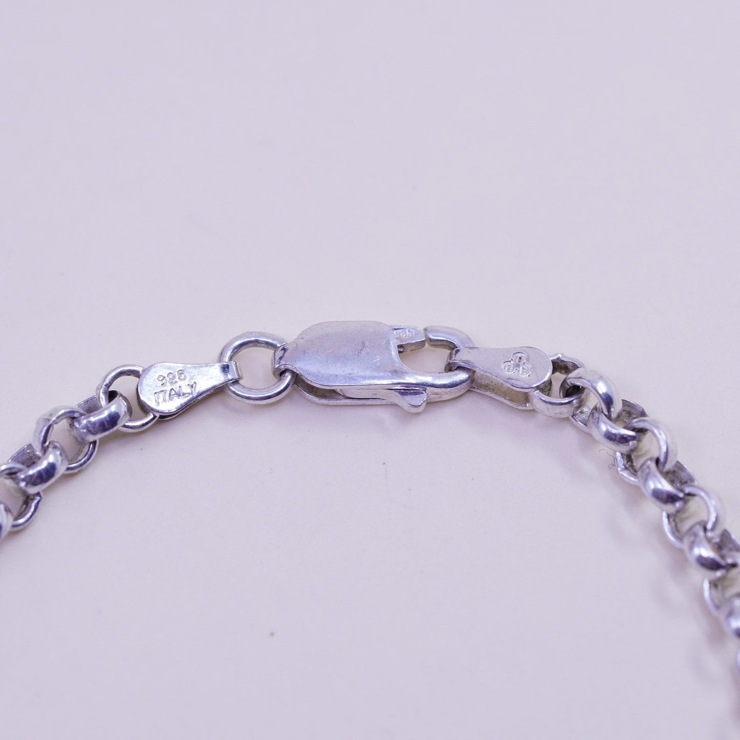 7”, 4mm, Vintage sterling 925 silver circle link charm bracelet