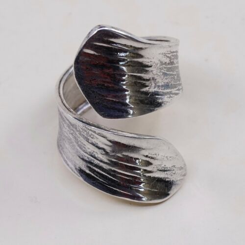 Size 7.5, Vtg Textured Sterling 950 Silver Handmade Wrap Around Ring