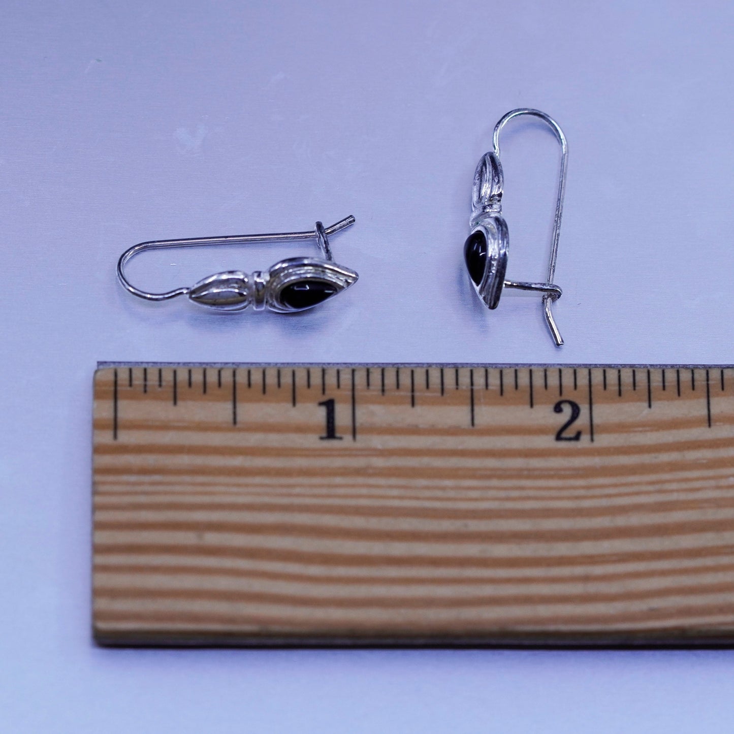 Vintage Sterling 925 silver handmade earrings with teardrop obsidian