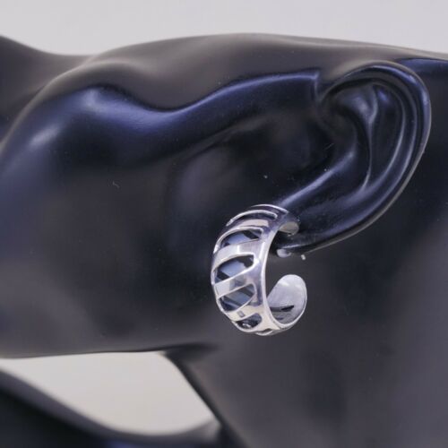 1”, Vtg 925 Mexico Sterling Silver Handmade Hoop Earrings W/ Crossed Texture