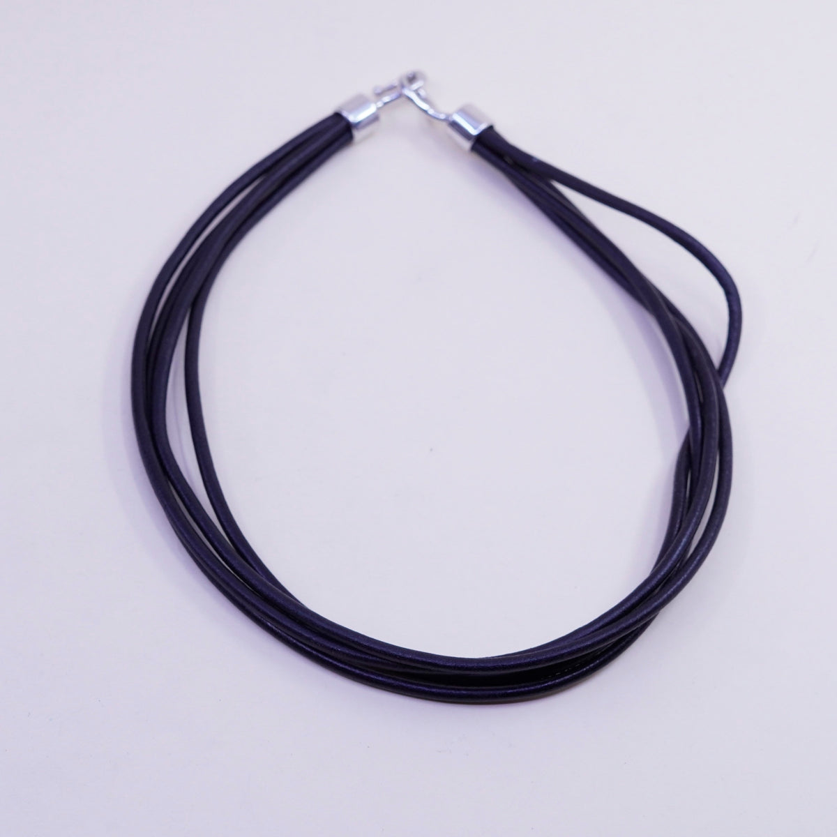 16”, vtg Carolee Sterling 925 Silver Clasp W/ 4 strands black Leather Necklace