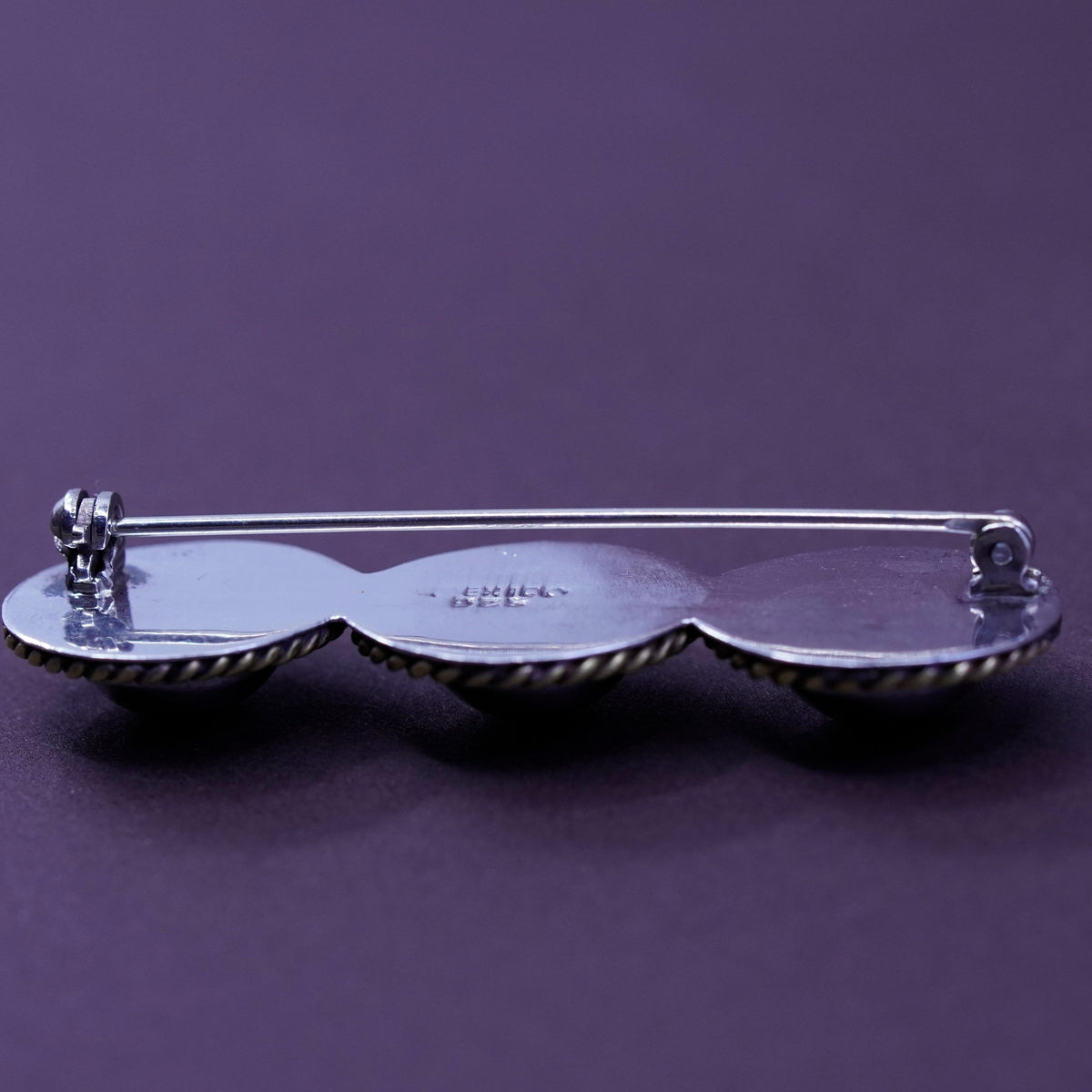 Vintage mexico handmade two tone sterling 925 silver circle brooch