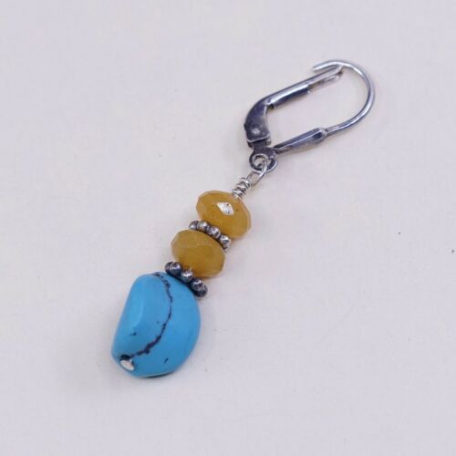 Vtg STERLING 925 SILVER Handmade earrings with Turquoise N Citrine Besdd