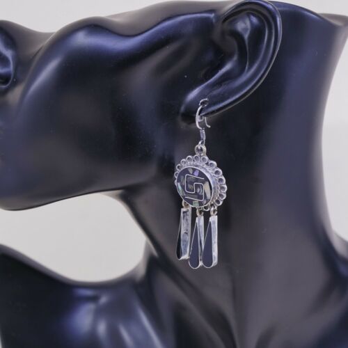 Vtg Mexico Sterling Silver Handmade Earrings, 925 W/ abalone N Teardrop Dangles