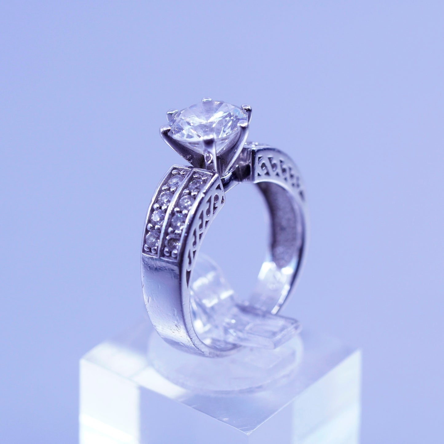 Size 6.5, vintage Sterling 925 silver handmade engagement ring with cluster Cz