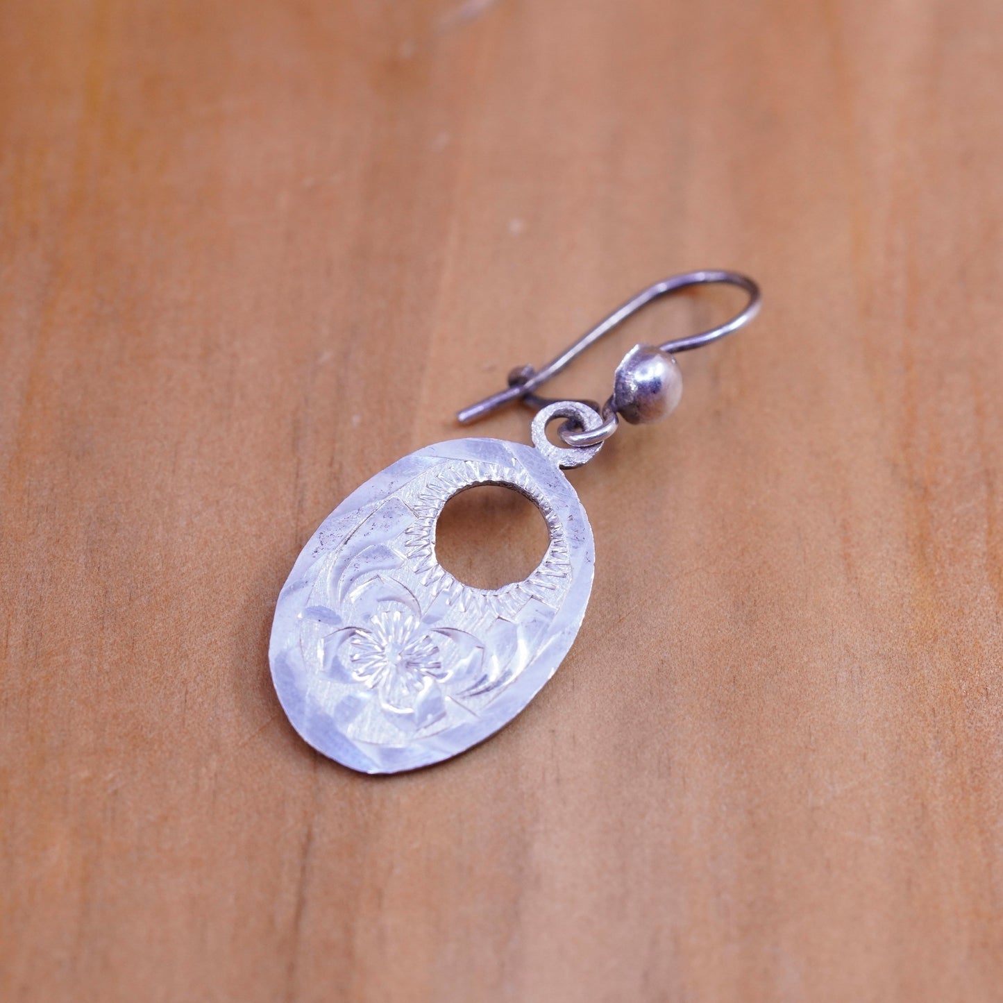 Vintage Sterling 925 silver handmade earrings, textured teardrop drops