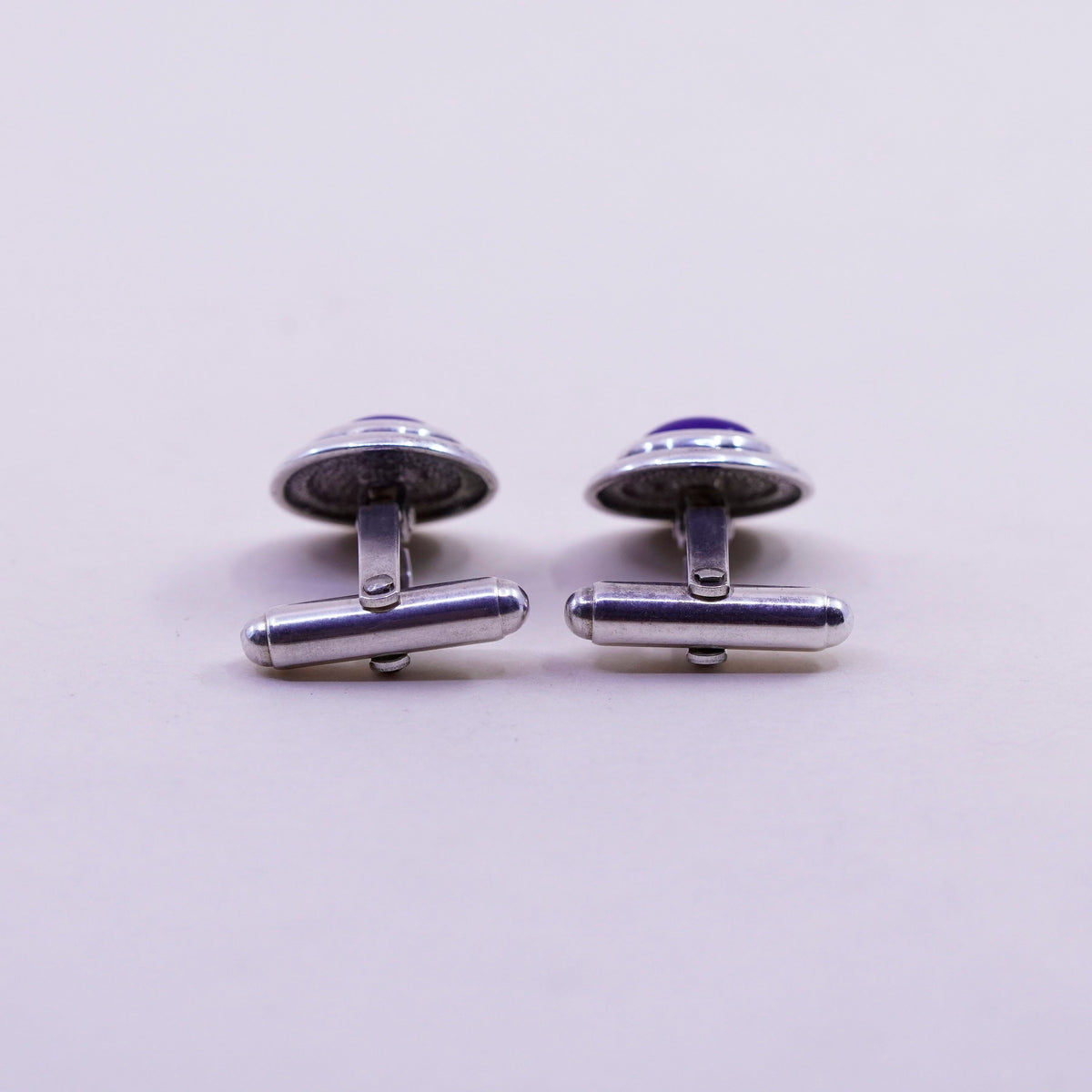 Vintage sterling silver handmade cuff link, 925 square cufflink with blue onyx