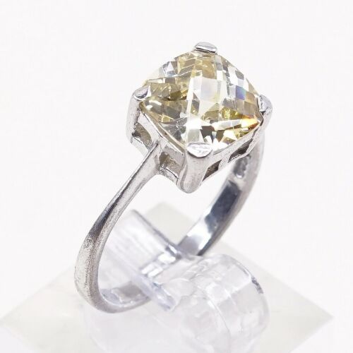 Sz 8.25, Vtg Sterling Silver handmade Ring, 925 Silver W/ Cushion Cut citrine