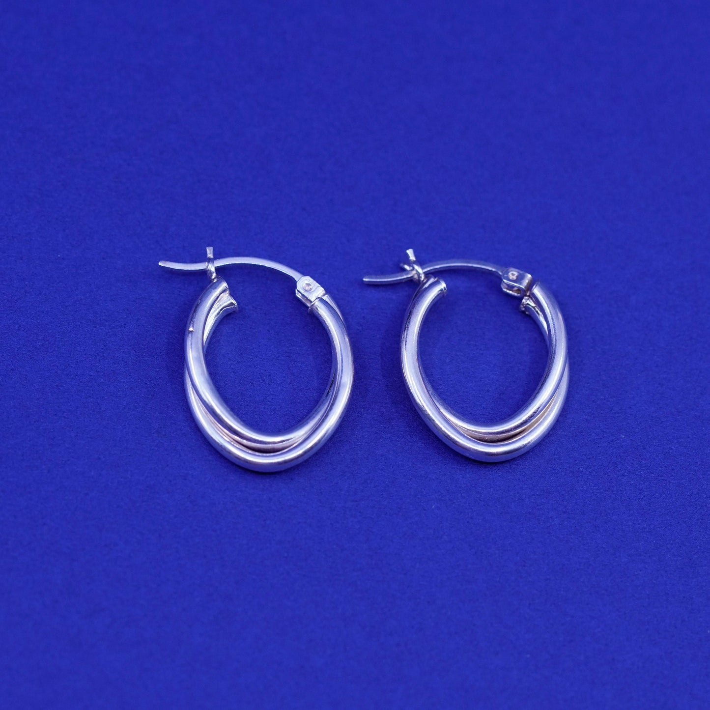 1”, vintage Sterling silver handmade earrings, 925 entwined hoops, huggie